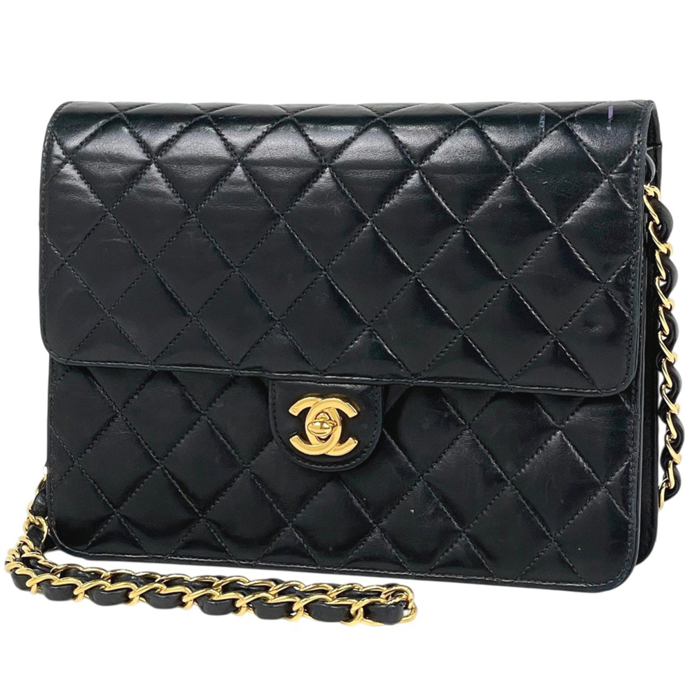 Chanel Single Flap Chain Shoulder Bag, Coco Mark, Leather, Black, Women's